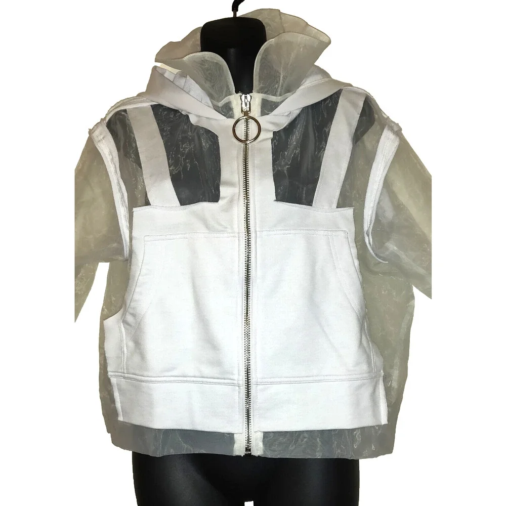 Fashion Nova White Muse Hoodie Sz S Sheer Boxy Jacket Space Futuristic New NWT S - Picture 2 of 16